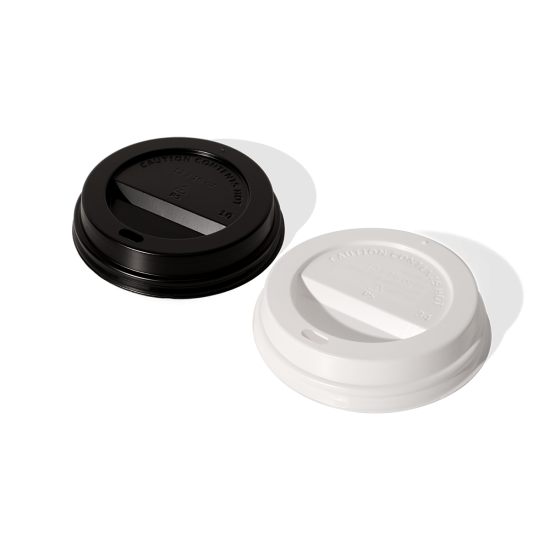 90mm Black / White Polystyrene Plastic Sip Thru Lids for use with 12 & 16oz cups (1000)