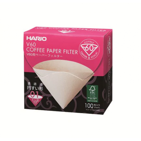 Hario V60 Coffee Filter Papers 01 - Brown/Natural - (100 Pack Boxed)